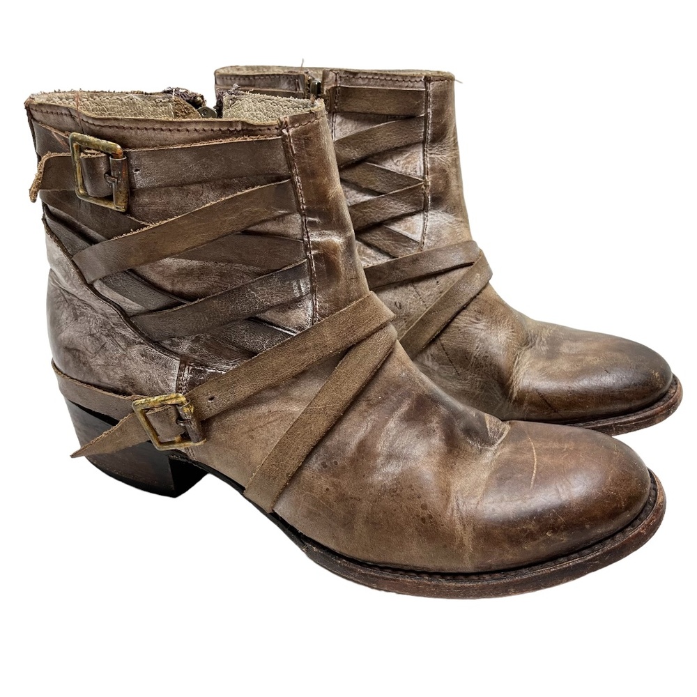 FREEBIRD SAMMI Genuine Leather Rustic Straps Buckles Ankle Boots Booties sz 10
